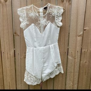 NBD white Picnic day lace romper NWT